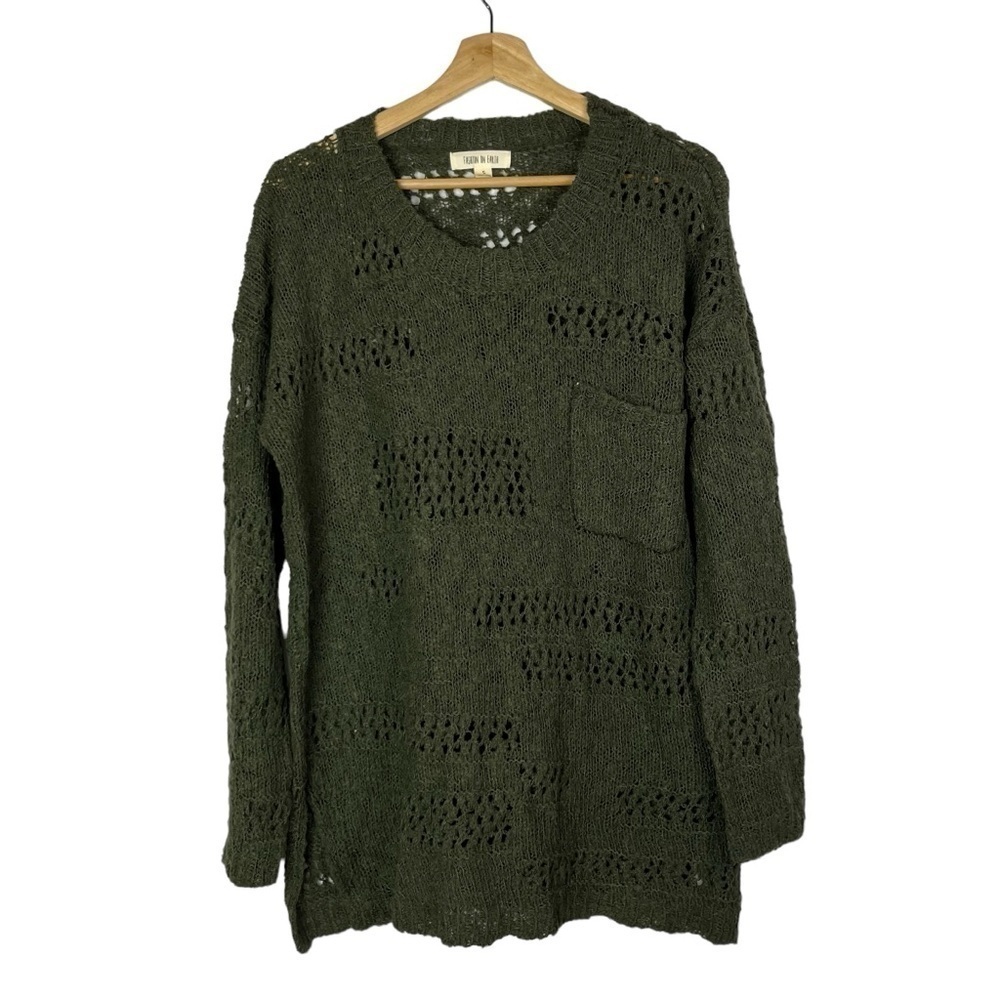 Fashion on Earth Hunter Green Open Chunky Knit Crewneck Sweater S